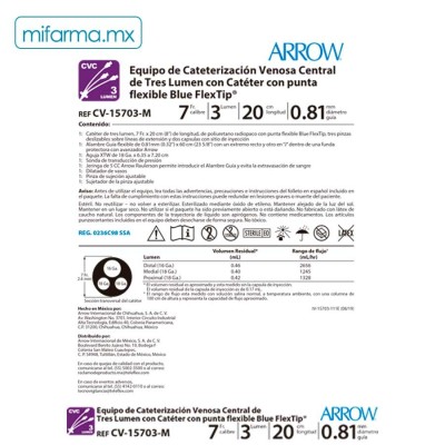 Cateter Arrow 3 Lumen CV-15703-M - Mi Farma Cateter Arrow 3 Lumen CV-15703-M - Mi Farma