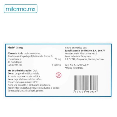 Clopidogrel Plavix 75mg c/28 - Mi Farma